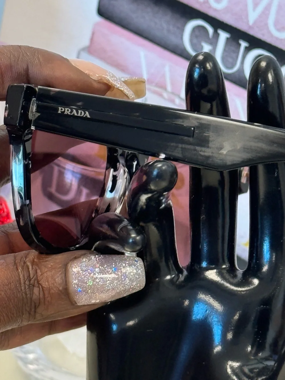Prada Black Oversized Cat-Eye Sunglasses with Tinted Lenses